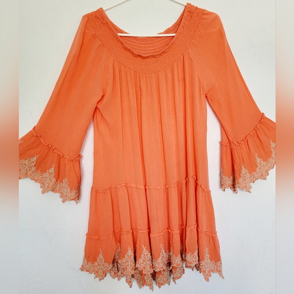 Z&L Europe Deja 100% Viscose Elegant Coral Off-Shoulder Embroidered Dress Large - Picture 13 of 16